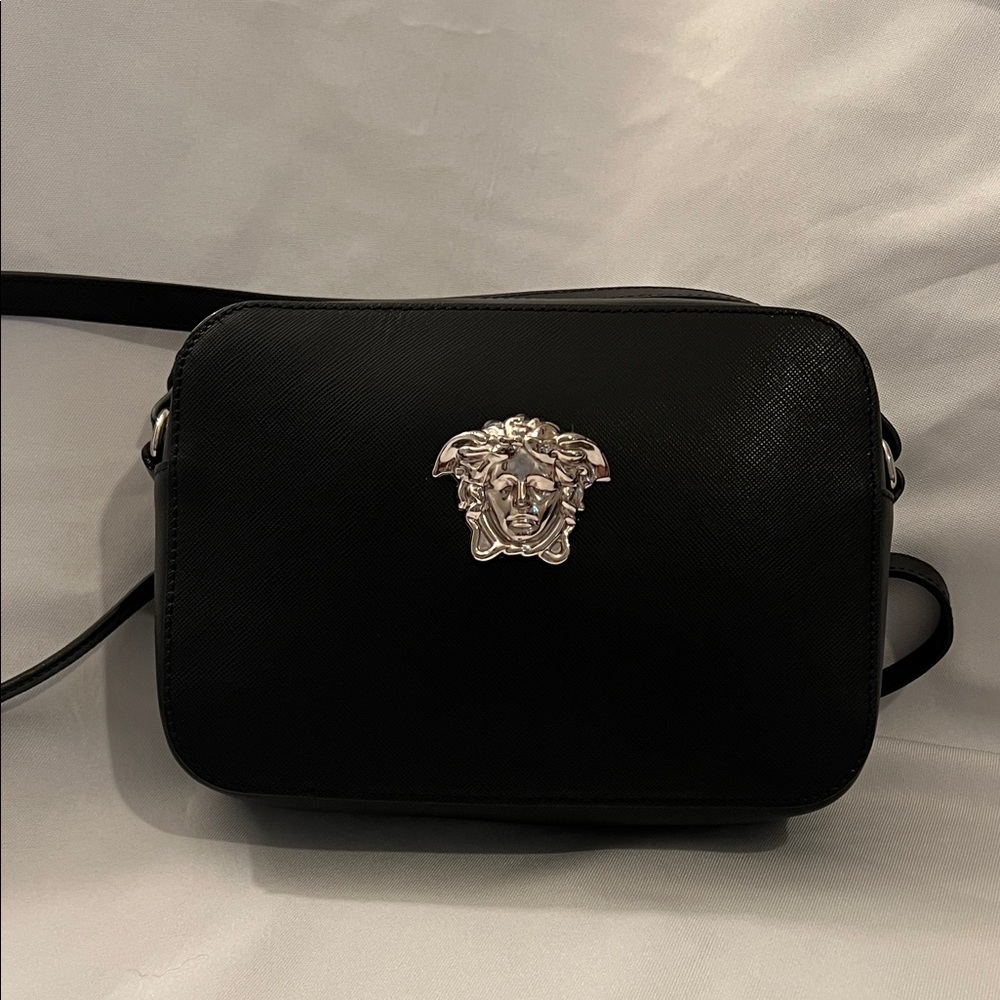 Versace Black Crossbody with Silver Medusa Camera Bag